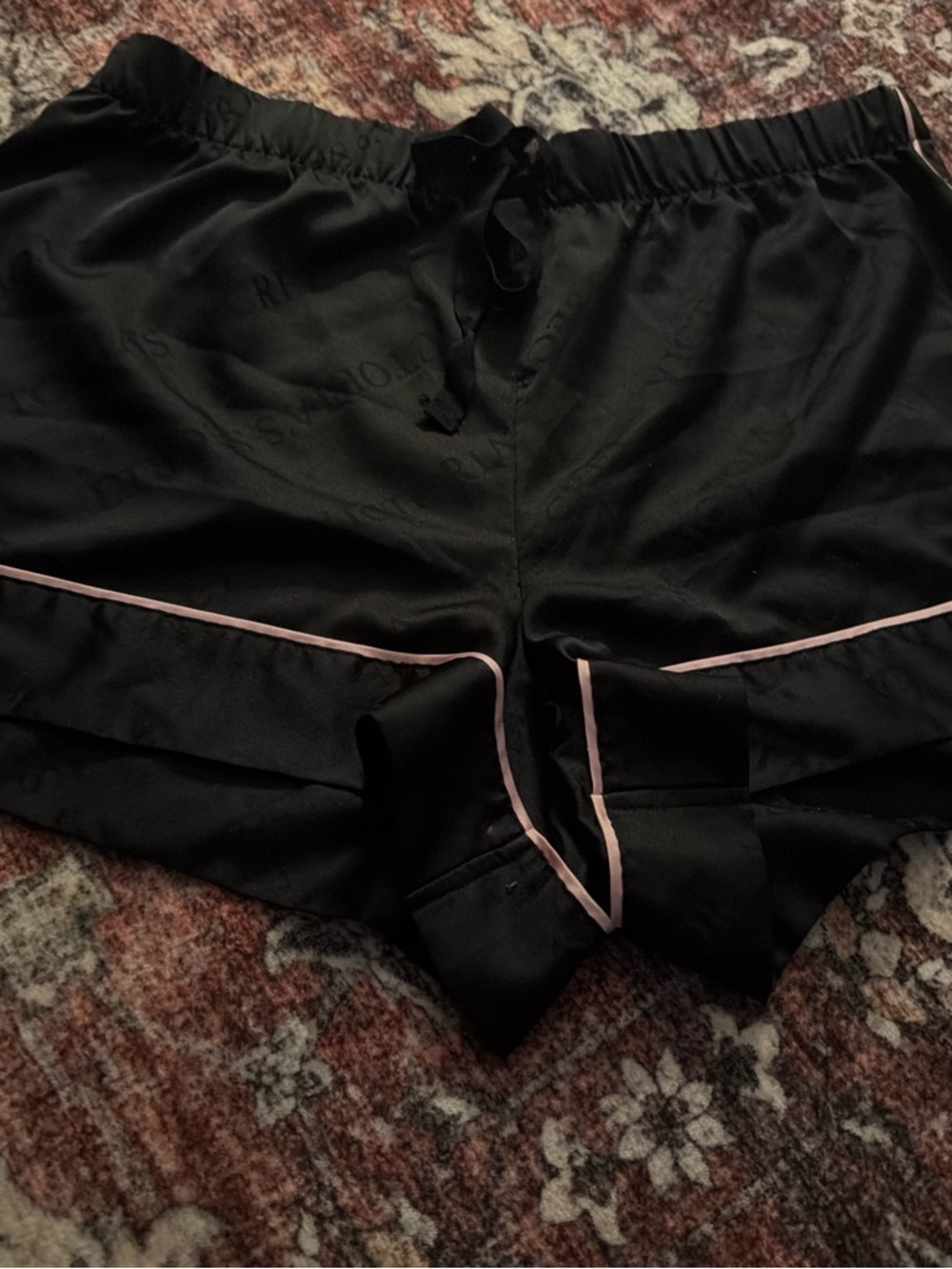Victoria's Secret Black Satin Shorts with Pink Trim